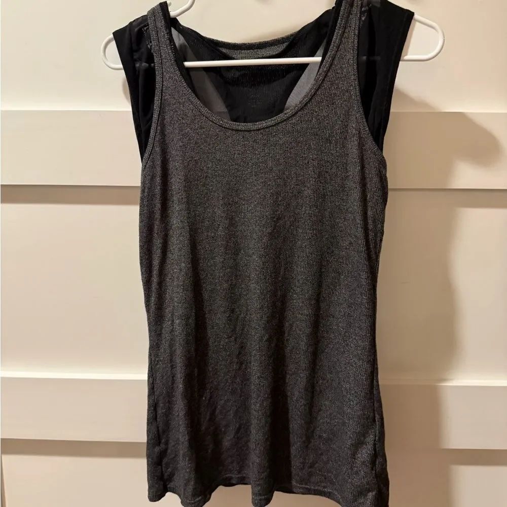 Tangerine Sheer lined Black Sleeveless muscle Top